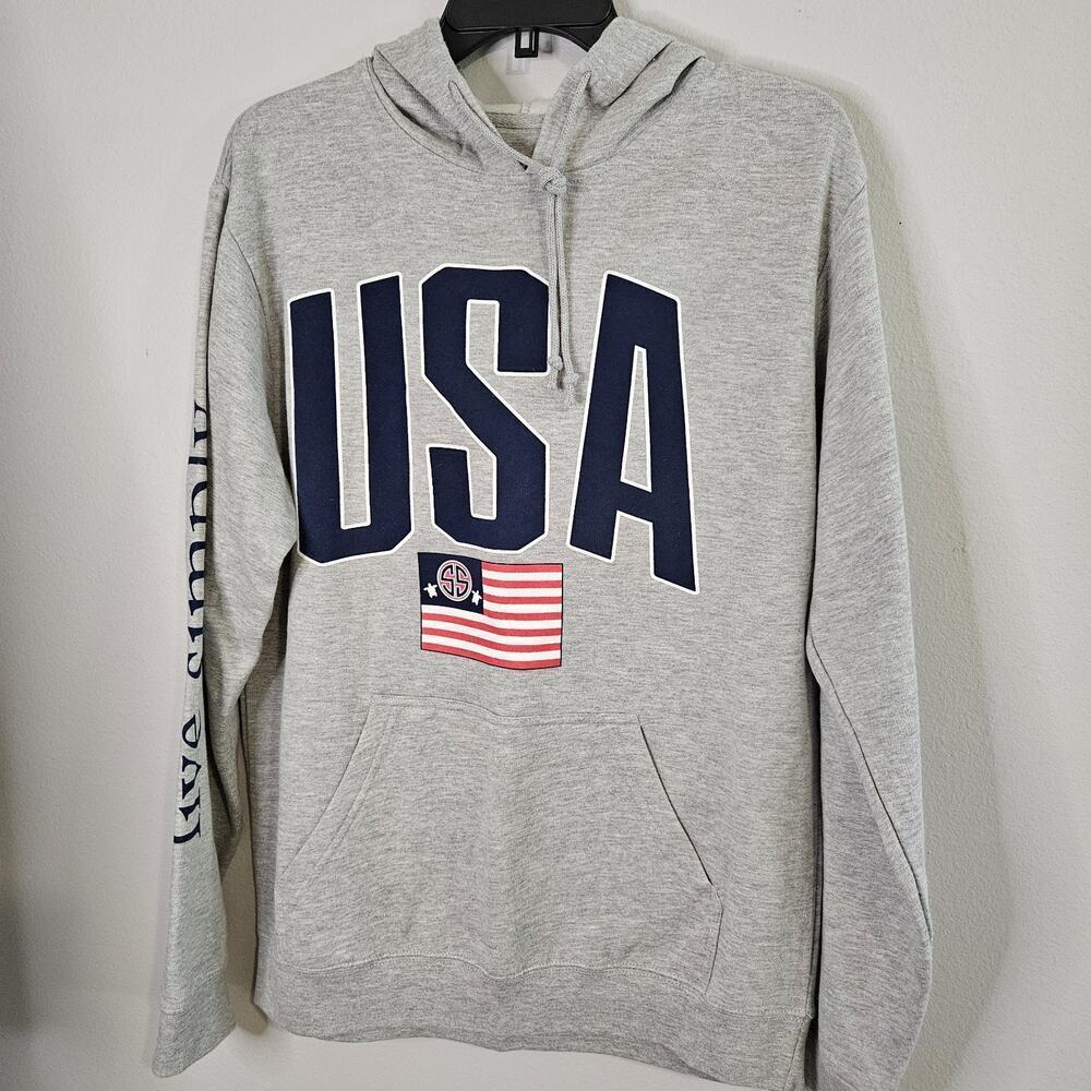 Simply Southern Oversized Gray USA Sweatshirt Hoodie Kangaroo Pocket Sz M